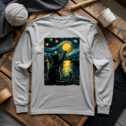 Starry Night Yarn Cat Long Sleeve T-shirt