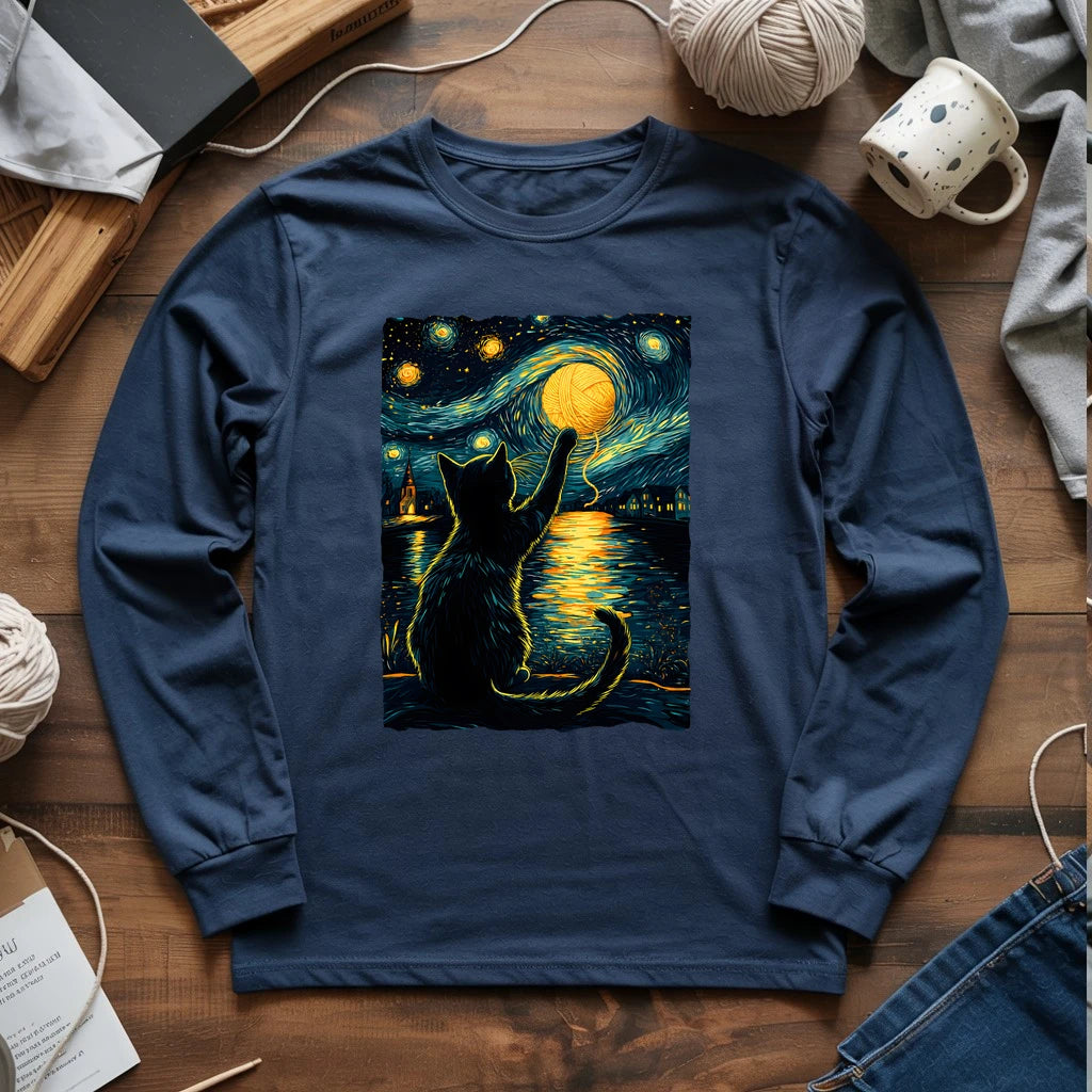 Starry Night Yarn Cat Long Sleeve T-shirt