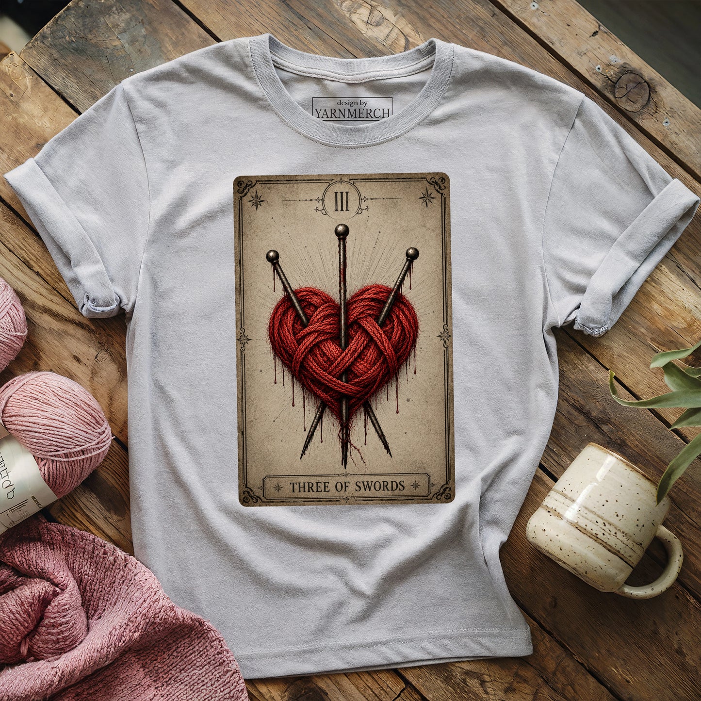 Three of Swords Knitting Tarot T-shirt