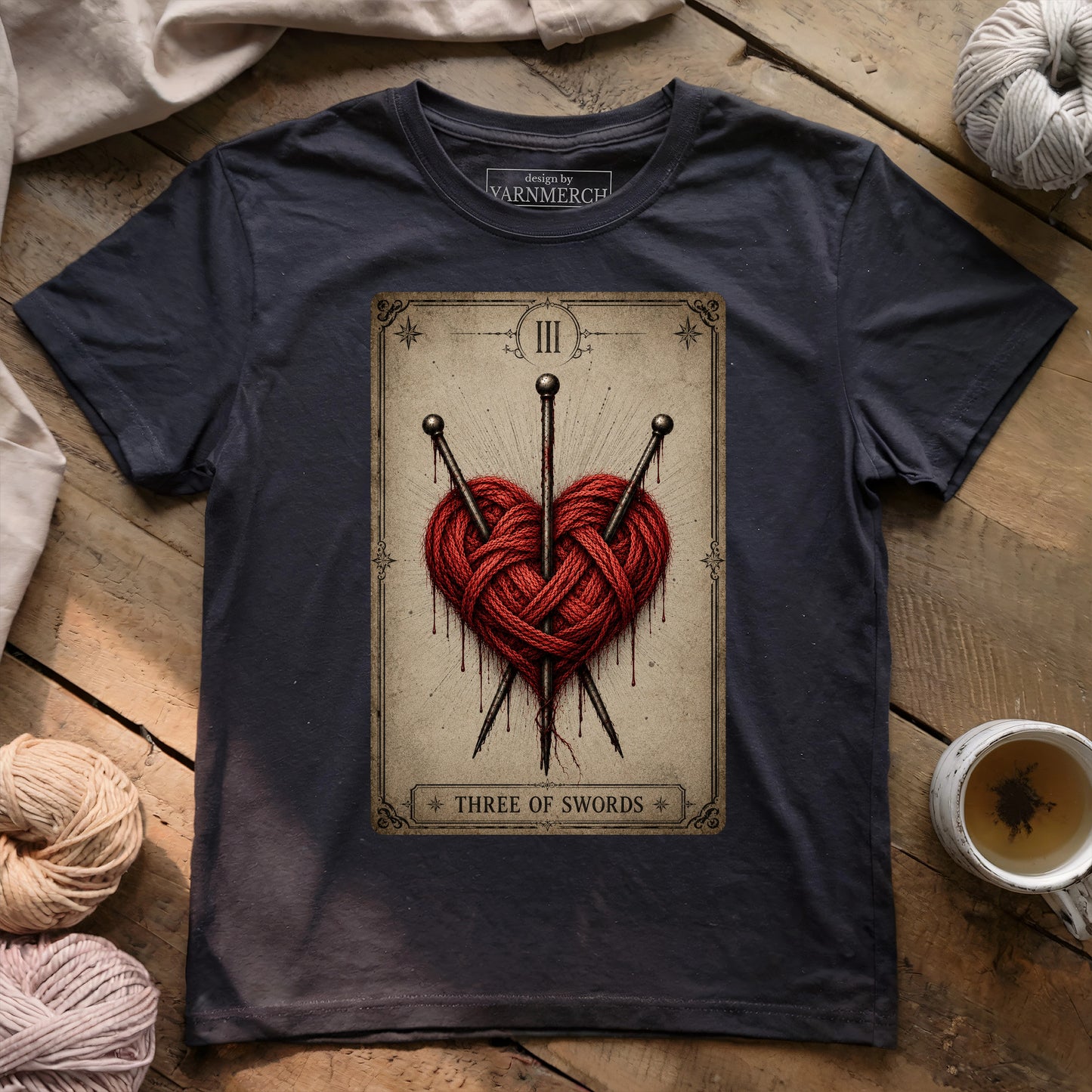 Three of Swords Knitting Tarot T-shirt