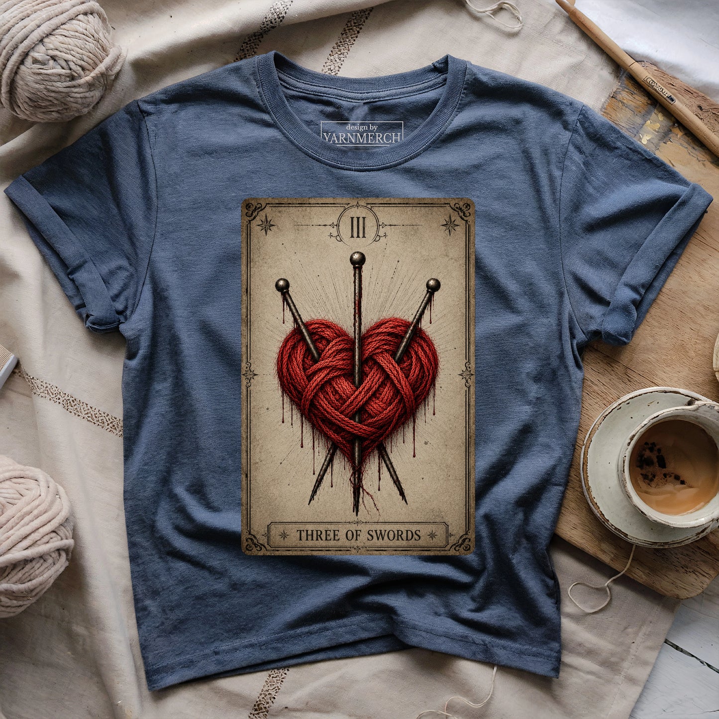 Three of Swords Knitting Tarot T-shirt