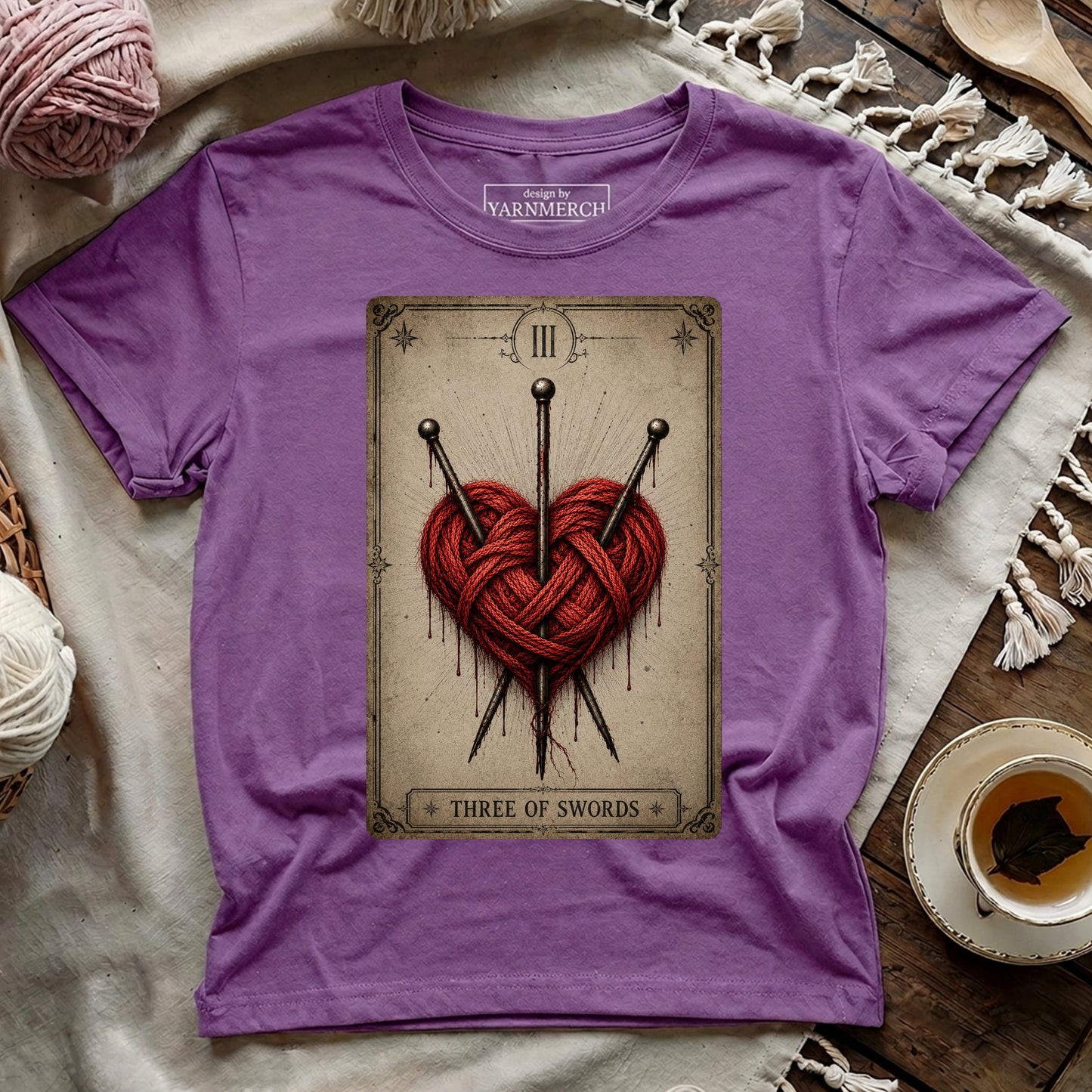 Three of Swords Knitting Tarot T-shirt