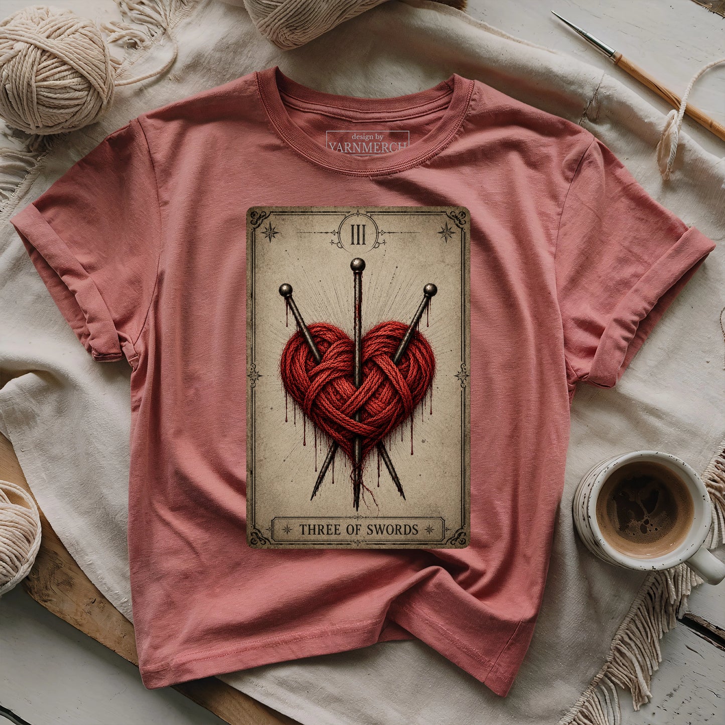Three of Swords Knitting Tarot T-shirt