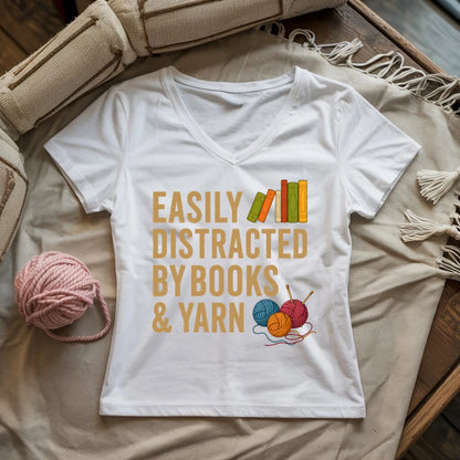 Easily Distracted by Books & Yarn Lady V-neck