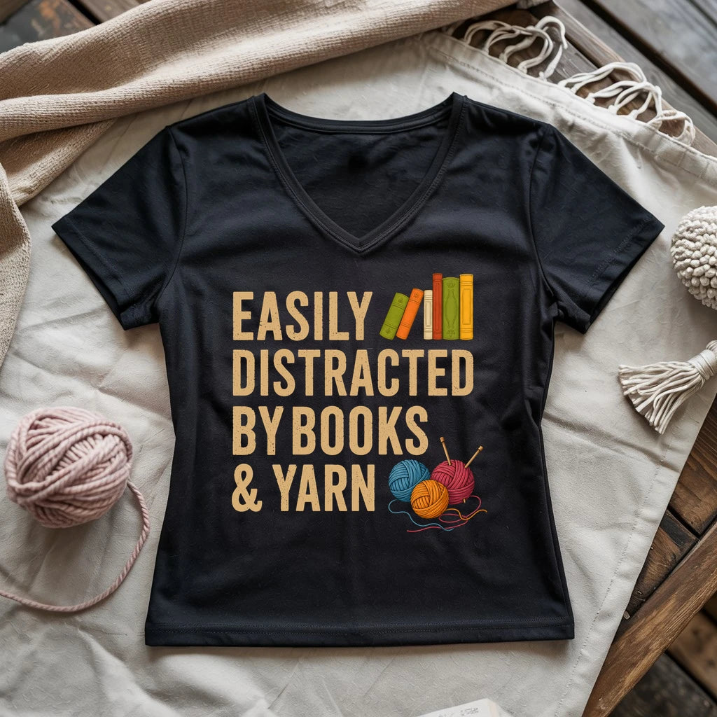 Easily Distracted by Books & Yarn Lady V-neck