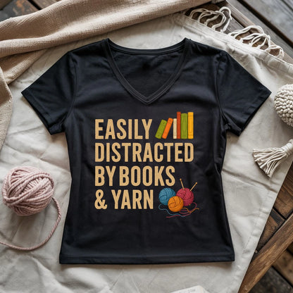 Easily Distracted by Books & Yarn Lady V-neck