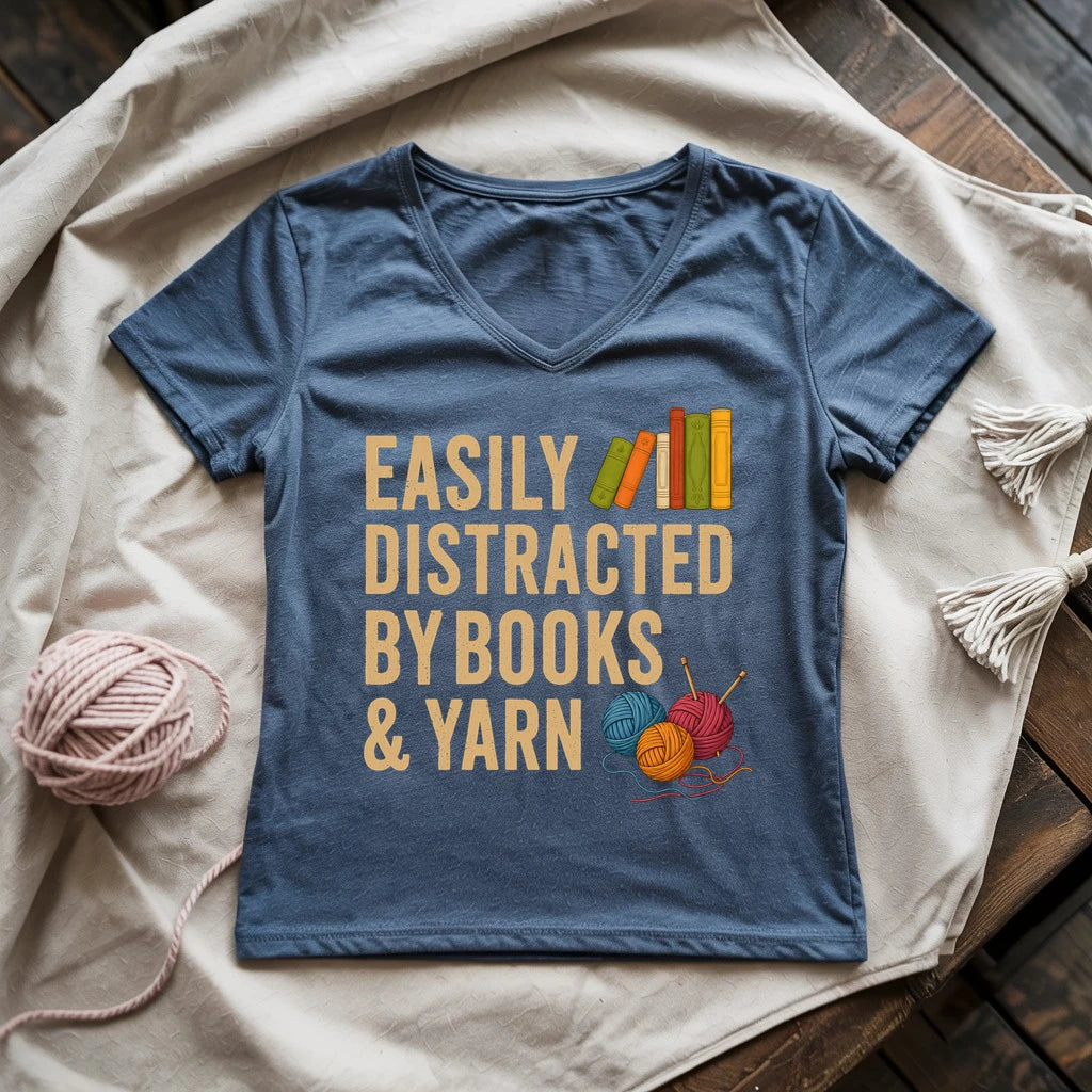 Easily Distracted by Books & Yarn Lady V-neck