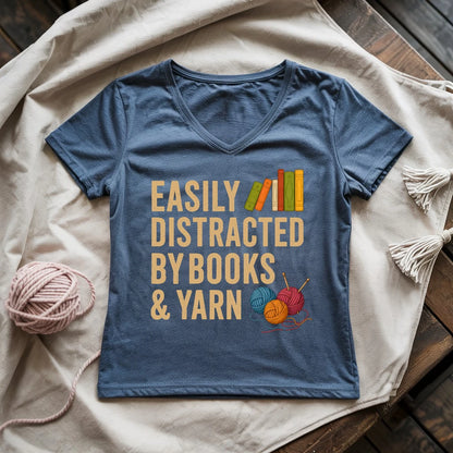 Easily Distracted by Books & Yarn Lady V-neck