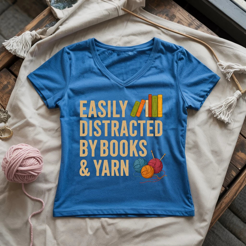 Easily Distracted by Books & Yarn Lady V-neck