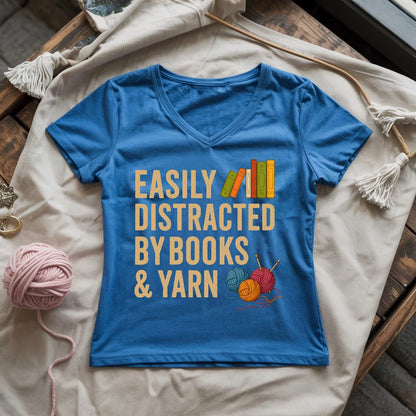 Easily Distracted by Books & Yarn Lady V-neck