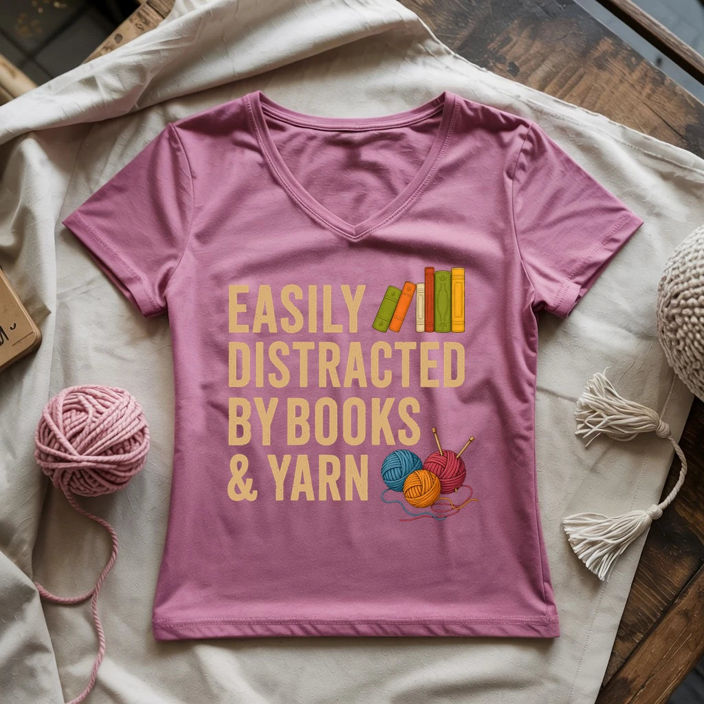 Easily Distracted by Books & Yarn Lady V-neck
