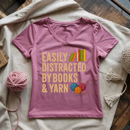 Easily Distracted by Books & Yarn Lady V-neck