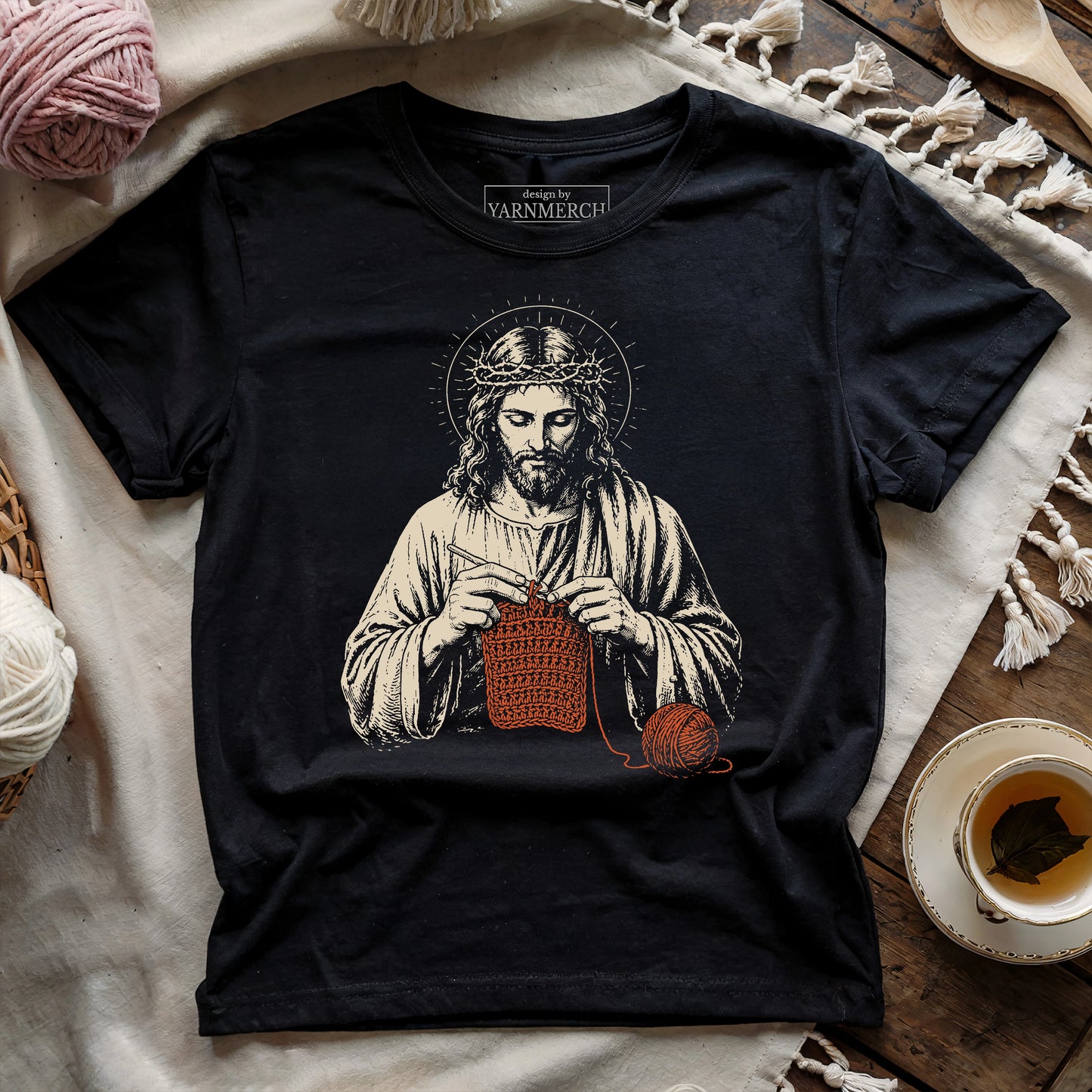 Jesus Crocheting T-shirt