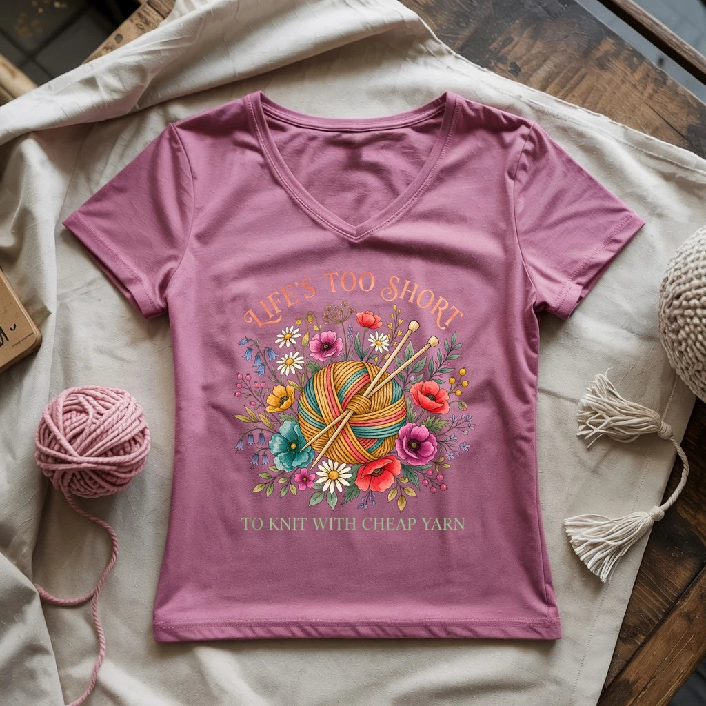 Life's Too Short To Knit With Cheap Yarn Lady V-neck