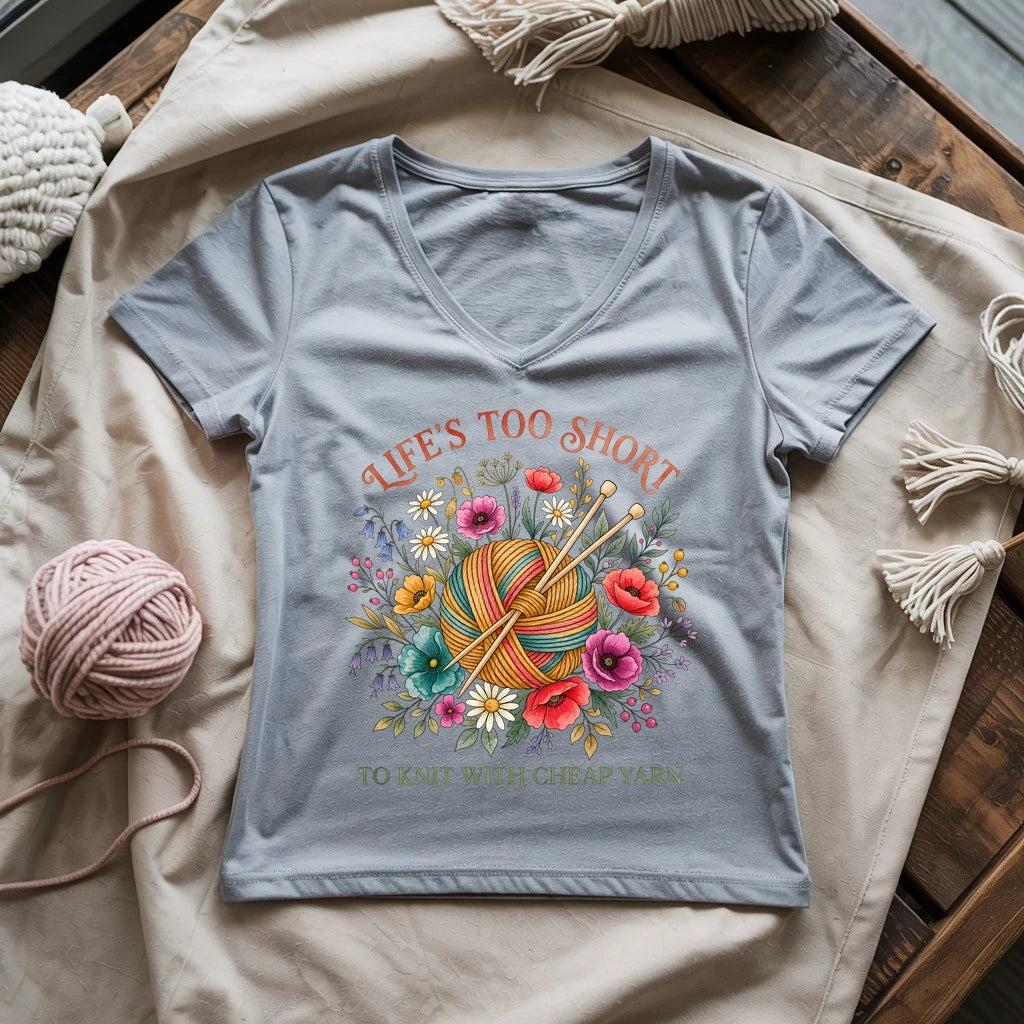 Life's Too Short To Knit With Cheap Yarn Lady V-neck