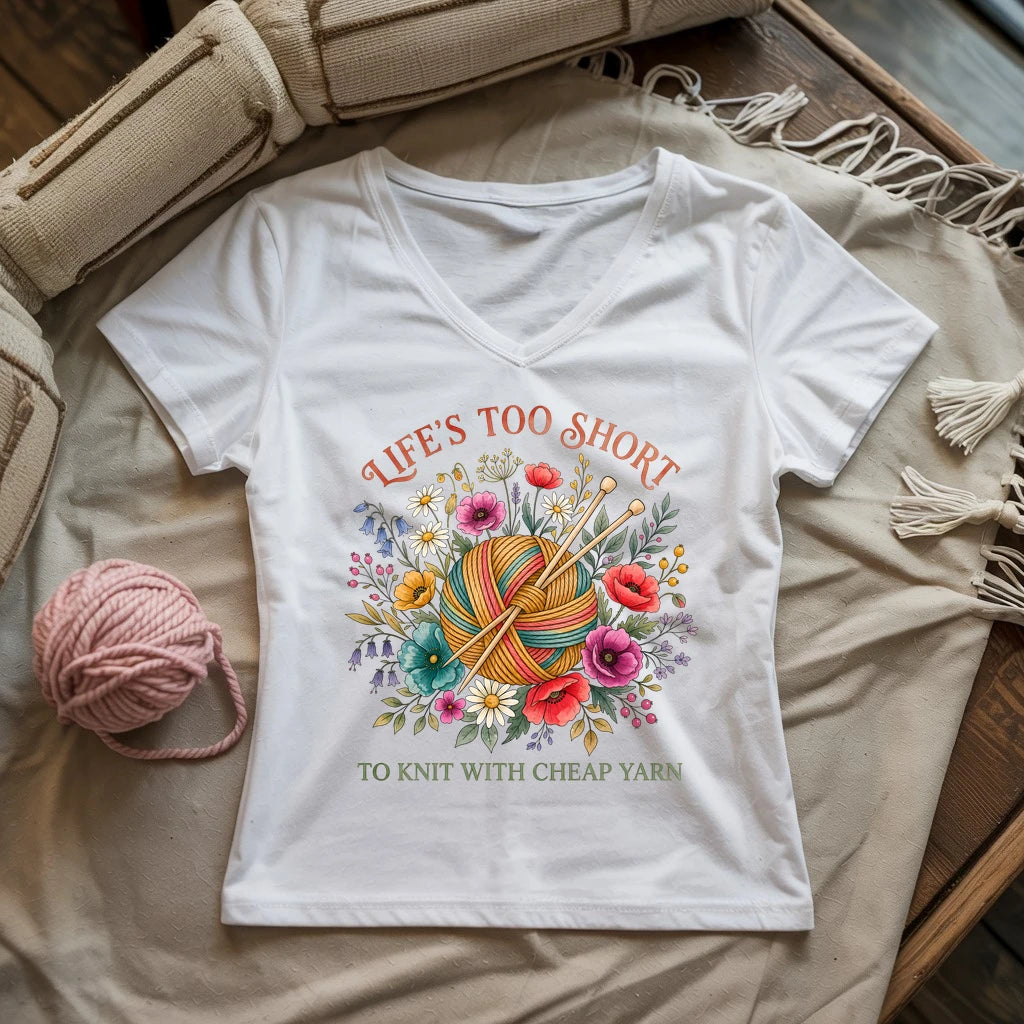 Life's Too Short To Knit With Cheap Yarn Lady V-neck