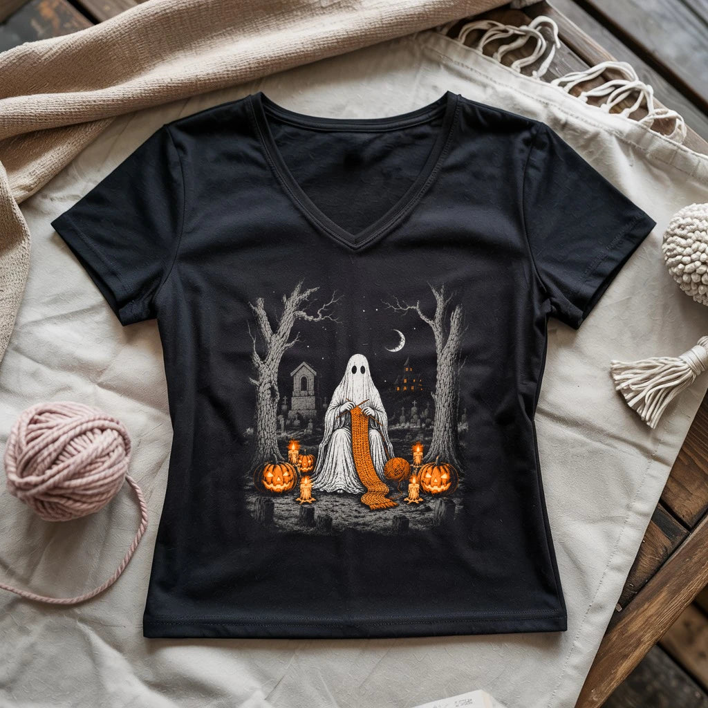 Ghostly Knitter Lady V-neck