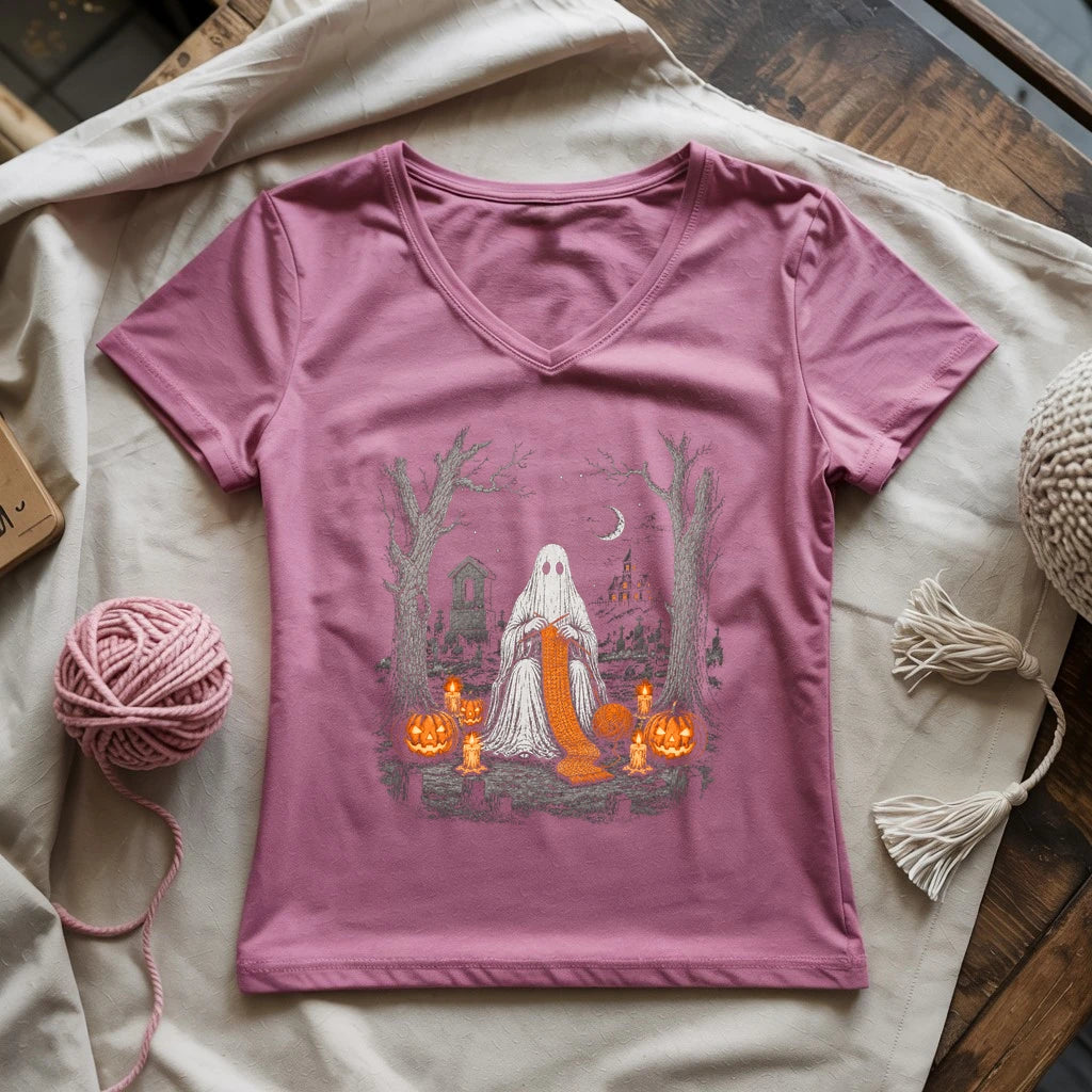 Ghostly Knitter Lady V-neck