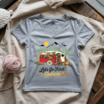 Let's Go Knit Outside Lady V-neck