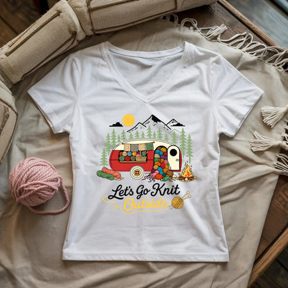 Let's Go Knit Outside Lady V-neck