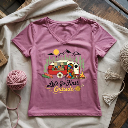 Let's Go Knit Outside Lady V-neck