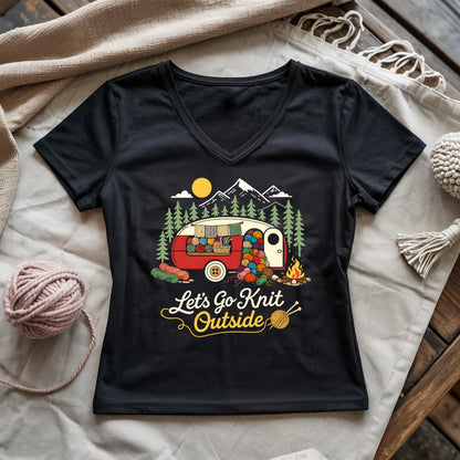 Let's Go Knit Outside Lady V-neck