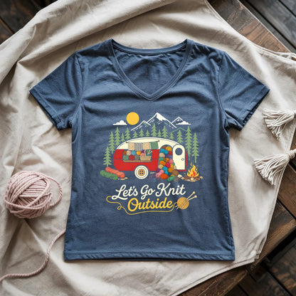 Let's Go Knit Outside Lady V-neck