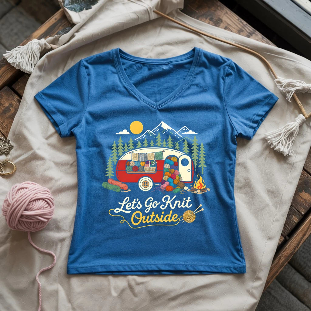 Let's Go Knit Outside Lady V-neck