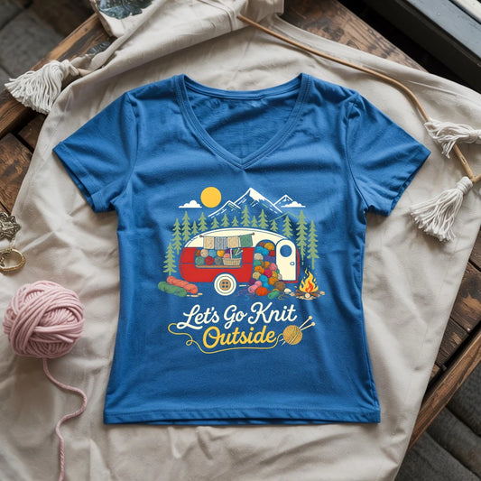 Let's Go Knit Outside Lady V-neck