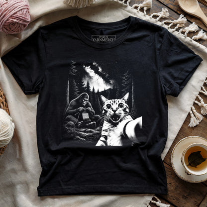 Cat Selfie Meets Knitting Bigfoot T-shirt