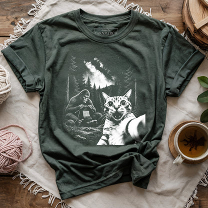 Cat Selfie Meets Knitting Bigfoot T-shirt