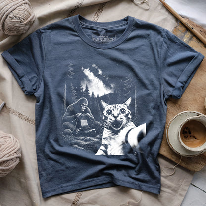 Cat Selfie Meets Knitting Bigfoot T-shirt