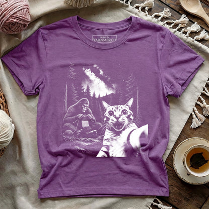 Cat Selfie Meets Knitting Bigfoot T-shirt