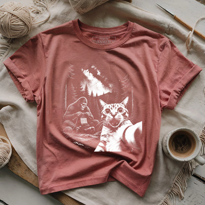 Cat Selfie Meets Knitting Bigfoot T-shirt