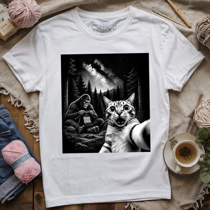 Cat Selfie Meets Knitting Bigfoot T-shirt