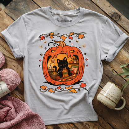 Cozy Halloween Cat Knitting T-shirt