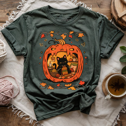 Cozy Halloween Cat Knitting T-shirt