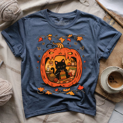 Cozy Halloween Cat Knitting T-shirt