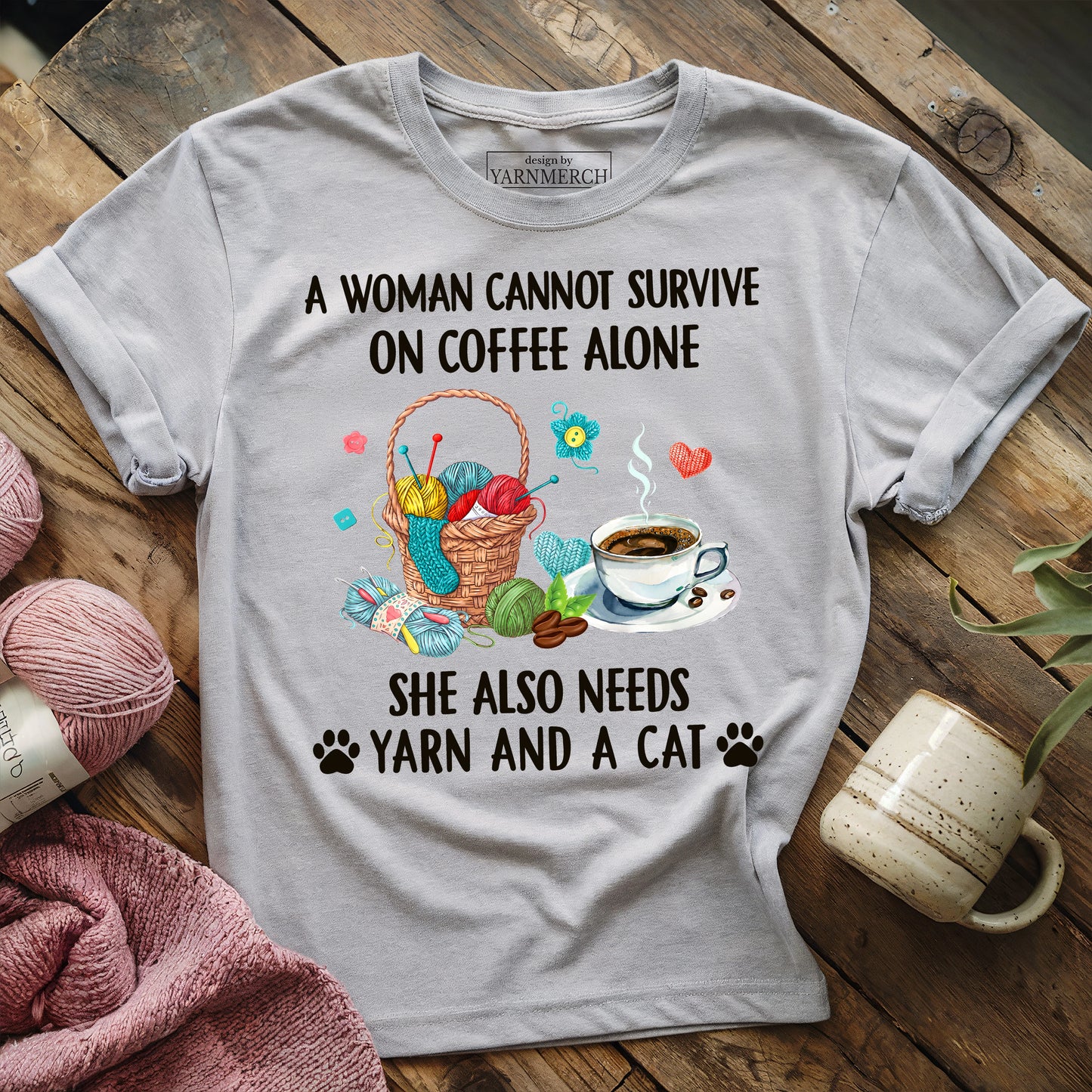 Coffee, Yarn & Cat Love T-shirt