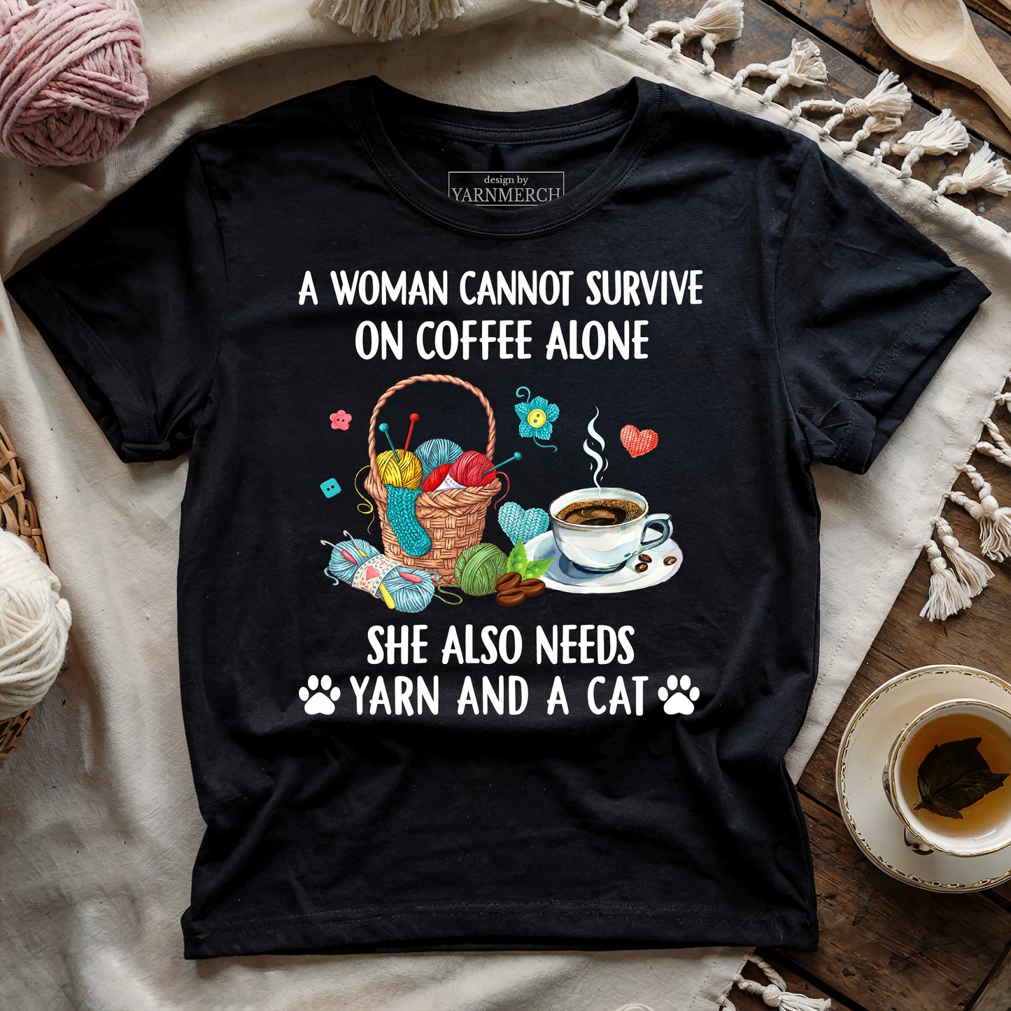 Coffee, Yarn & Cat Love T-shirt