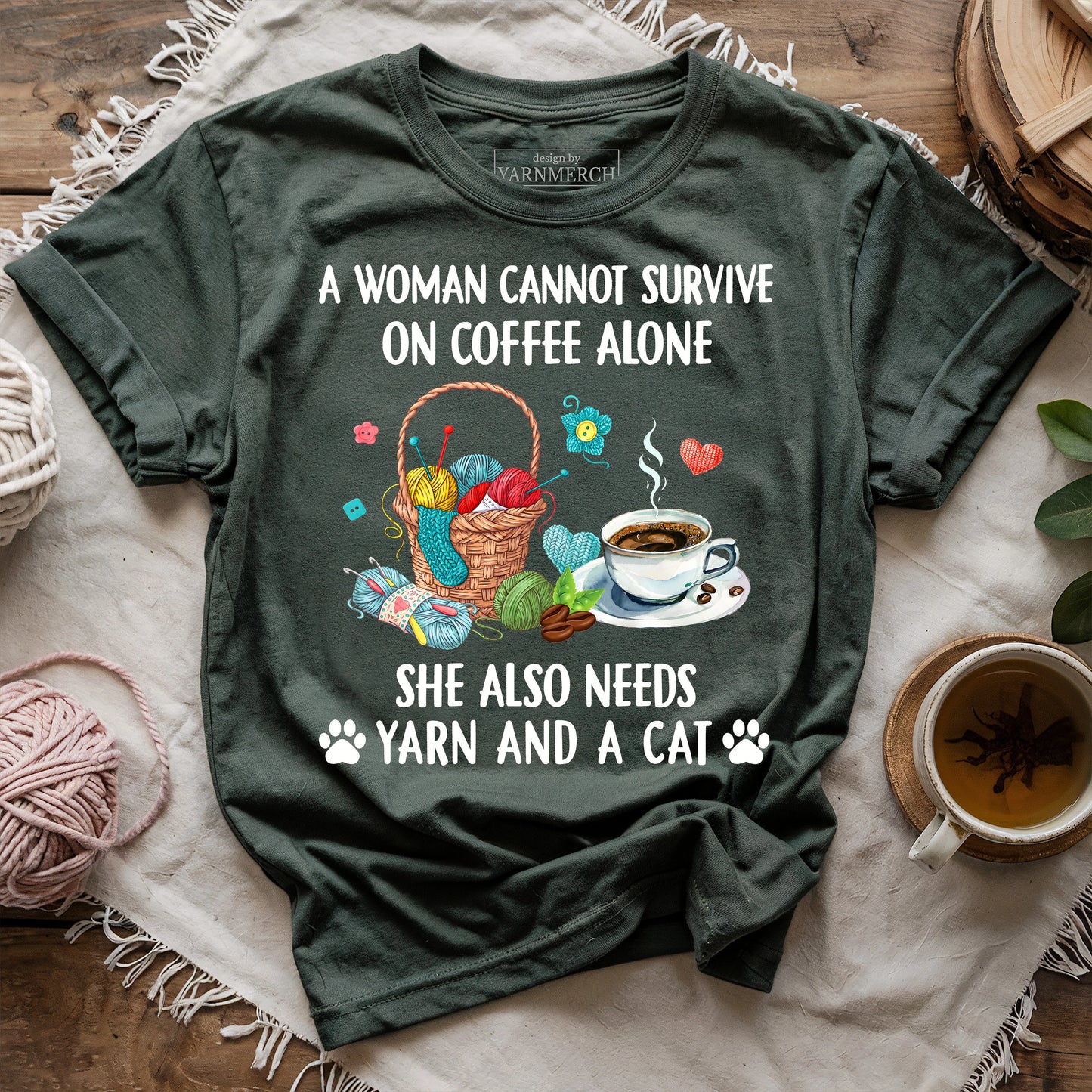 Coffee, Yarn & Cat Love T-shirt