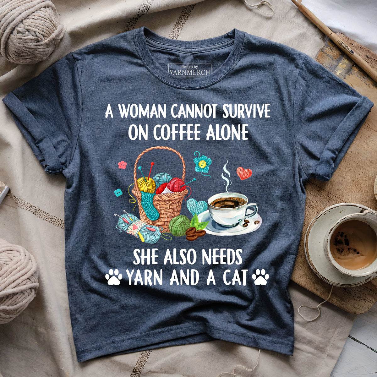 Coffee, Yarn & Cat Love T-shirt