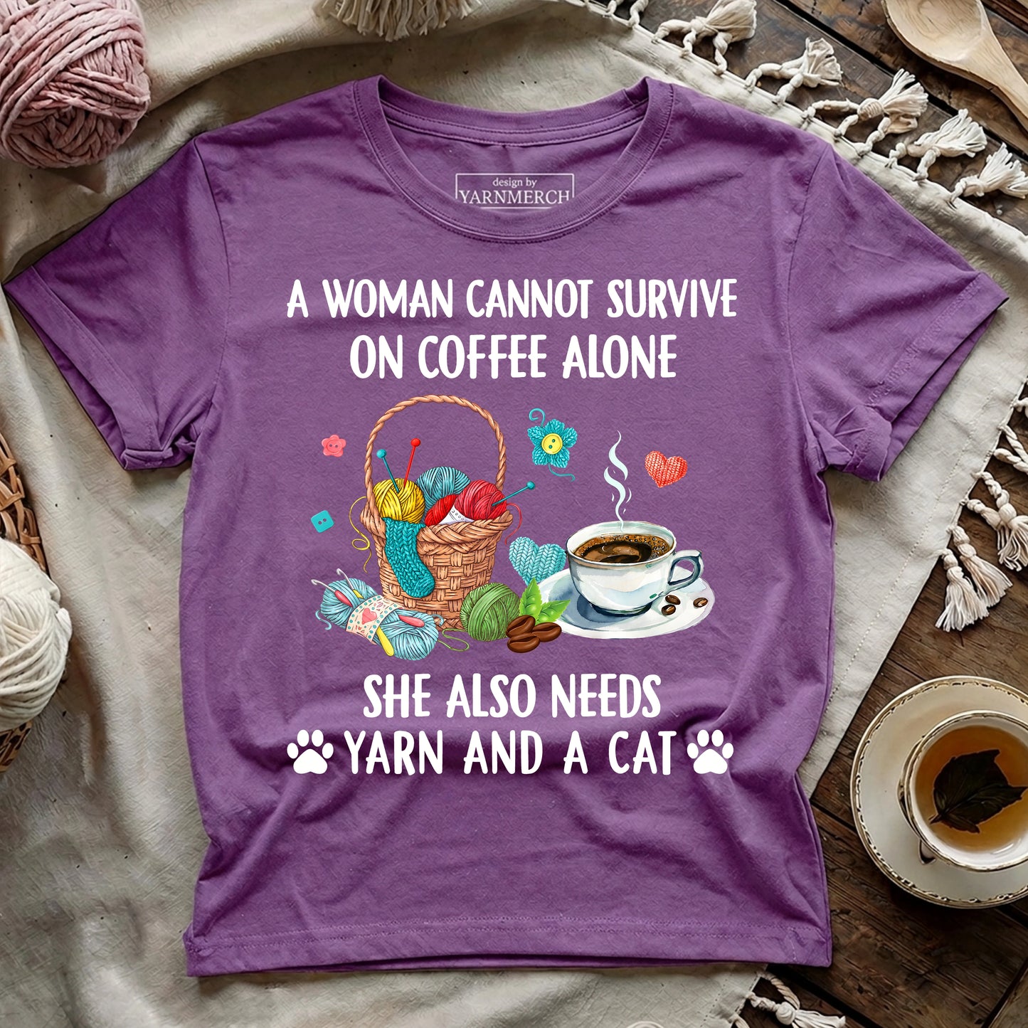 Coffee, Yarn & Cat Love T-shirt