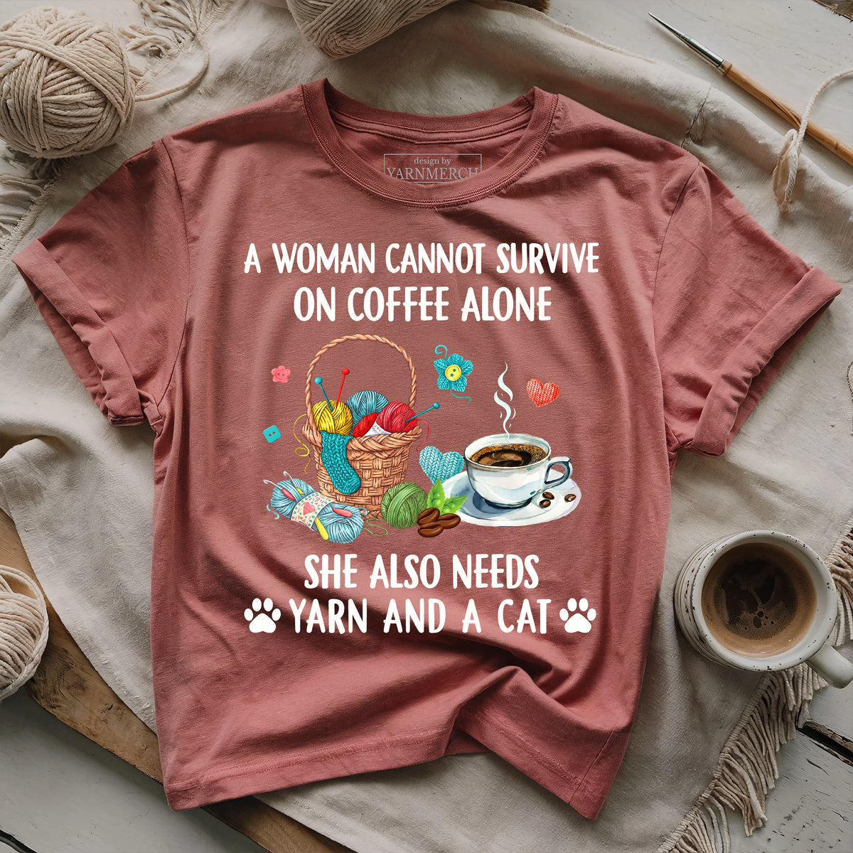 Coffee, Yarn & Cat Love T-shirt
