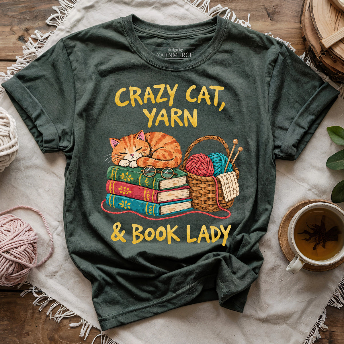 Crazy Cat, Yarn & Book Lady T-shirt