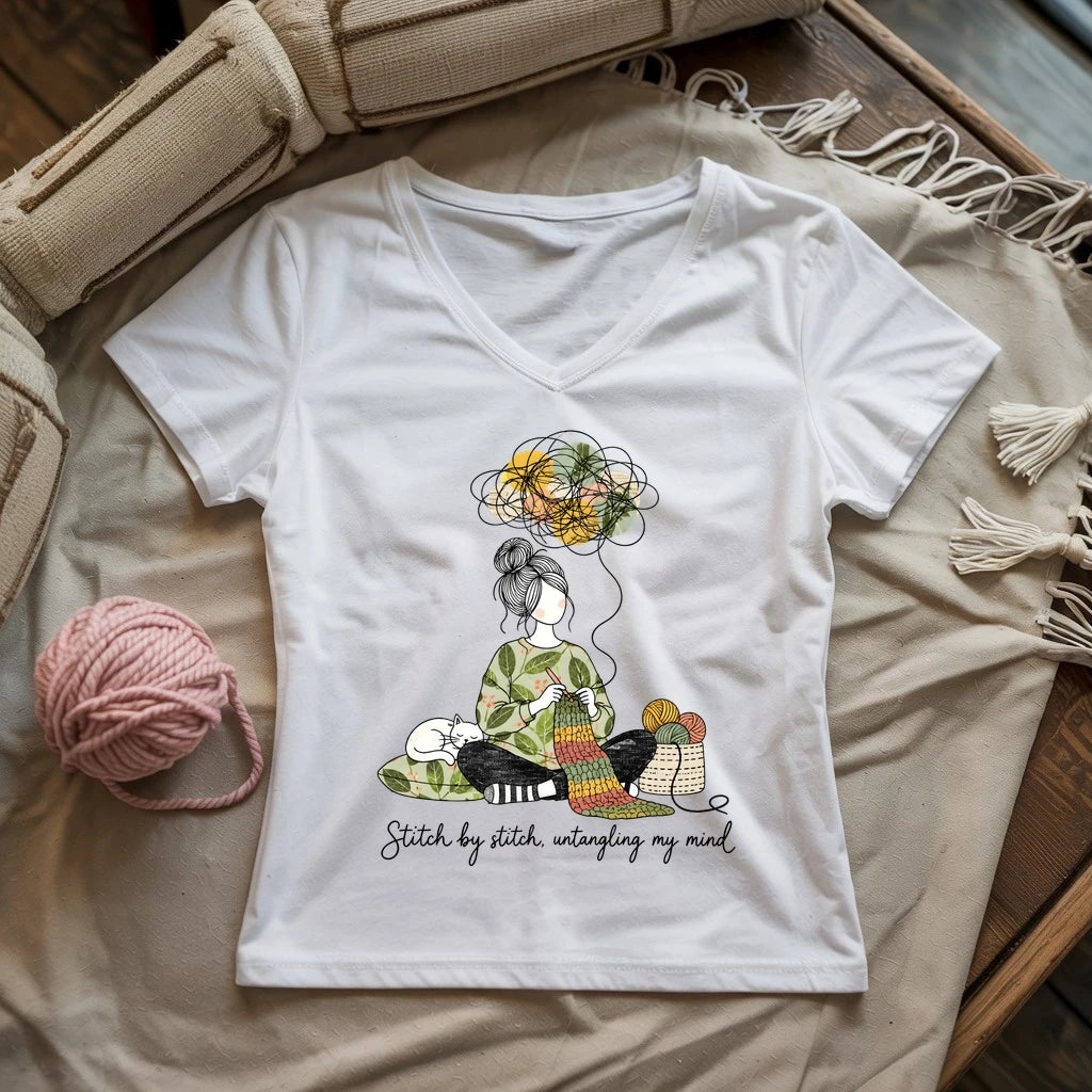 Stitch By Stitch, Untangling My Mind Lady V-neck