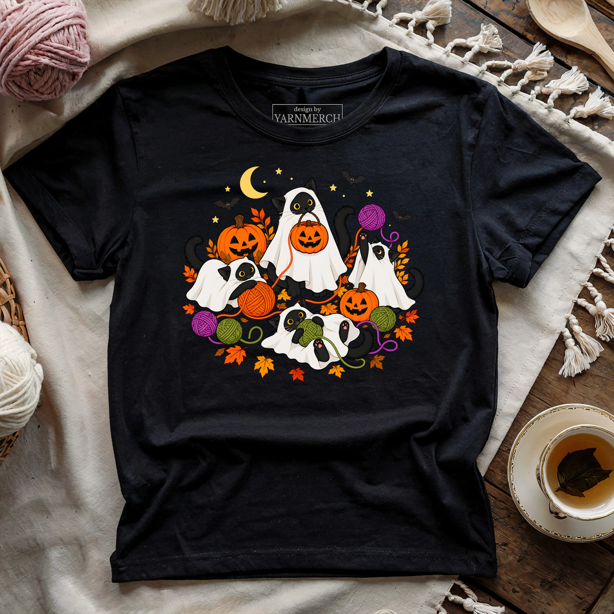 Ghost Cats Playing with Yarn T-shirt