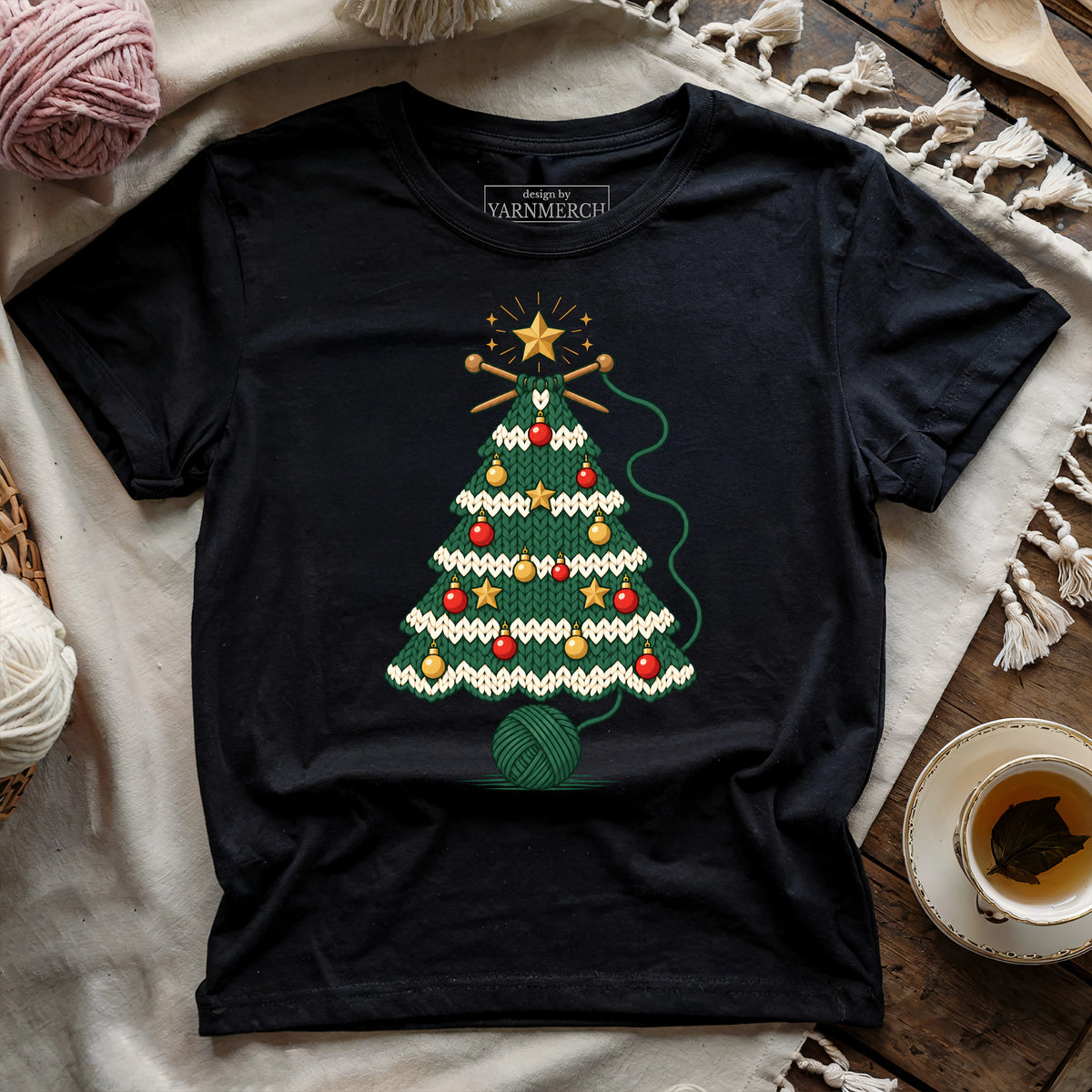 Knitting christmas tree T-shirt