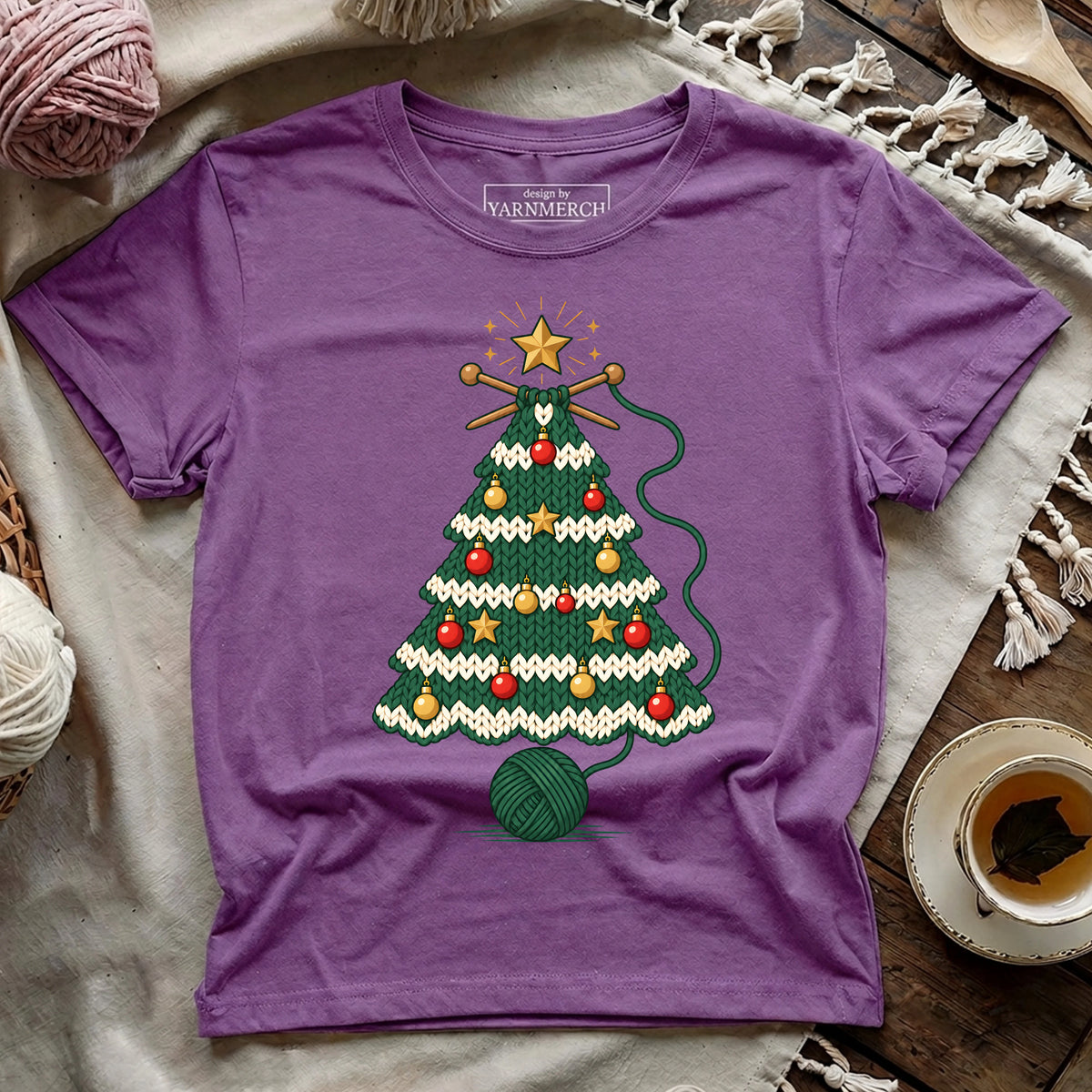 Knitting christmas tree T-shirt
