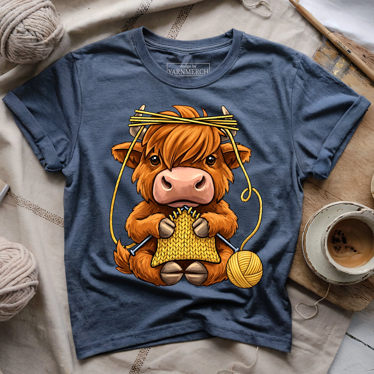 Knitting Highland Cow T-shirt